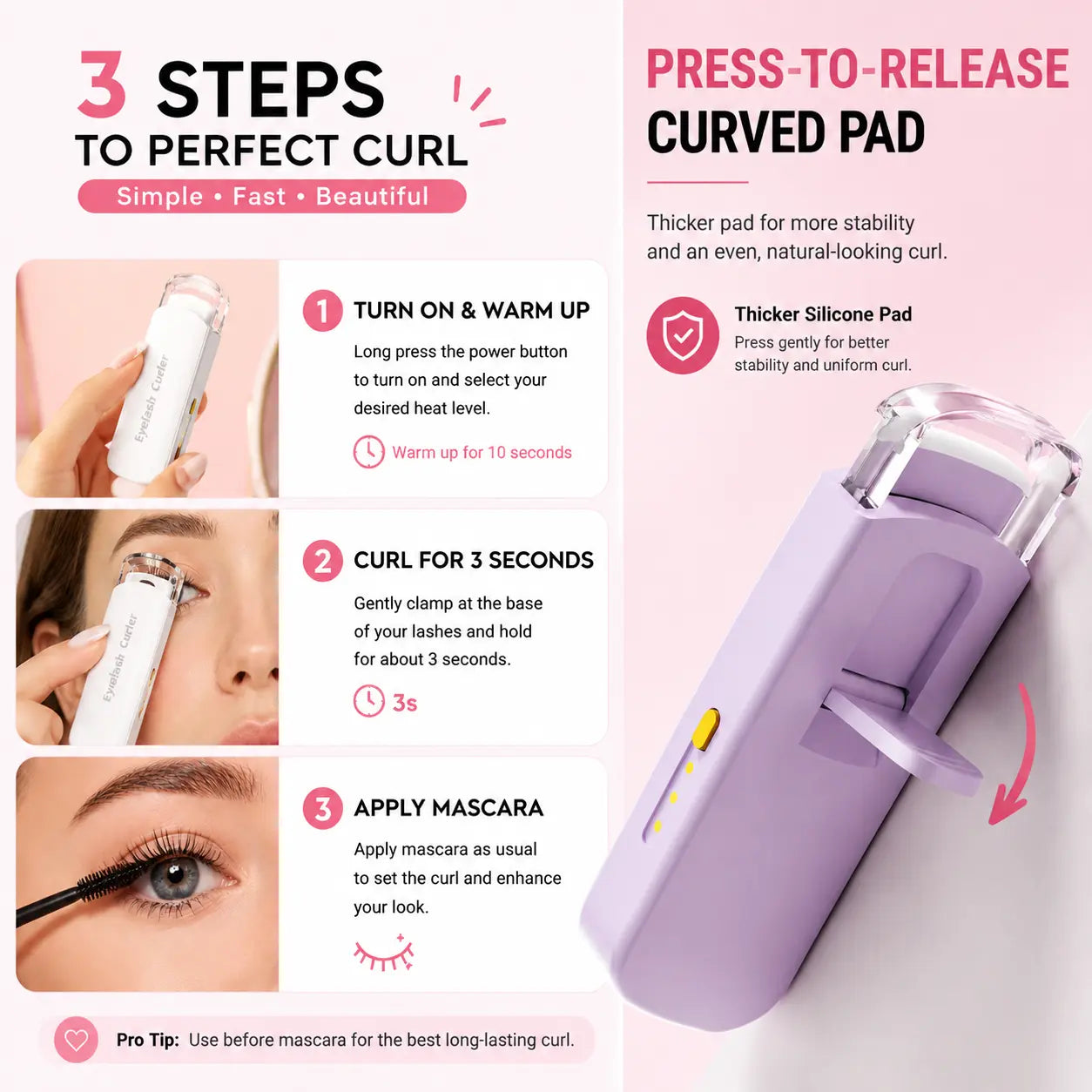 ✨Heated Eyelash Curler | 3 Heat Settings & USB-C