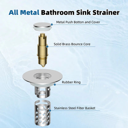 Upgraded 3-in-1 Bathroom Sink Stopper with Removable Stainless Steel Filter Basket