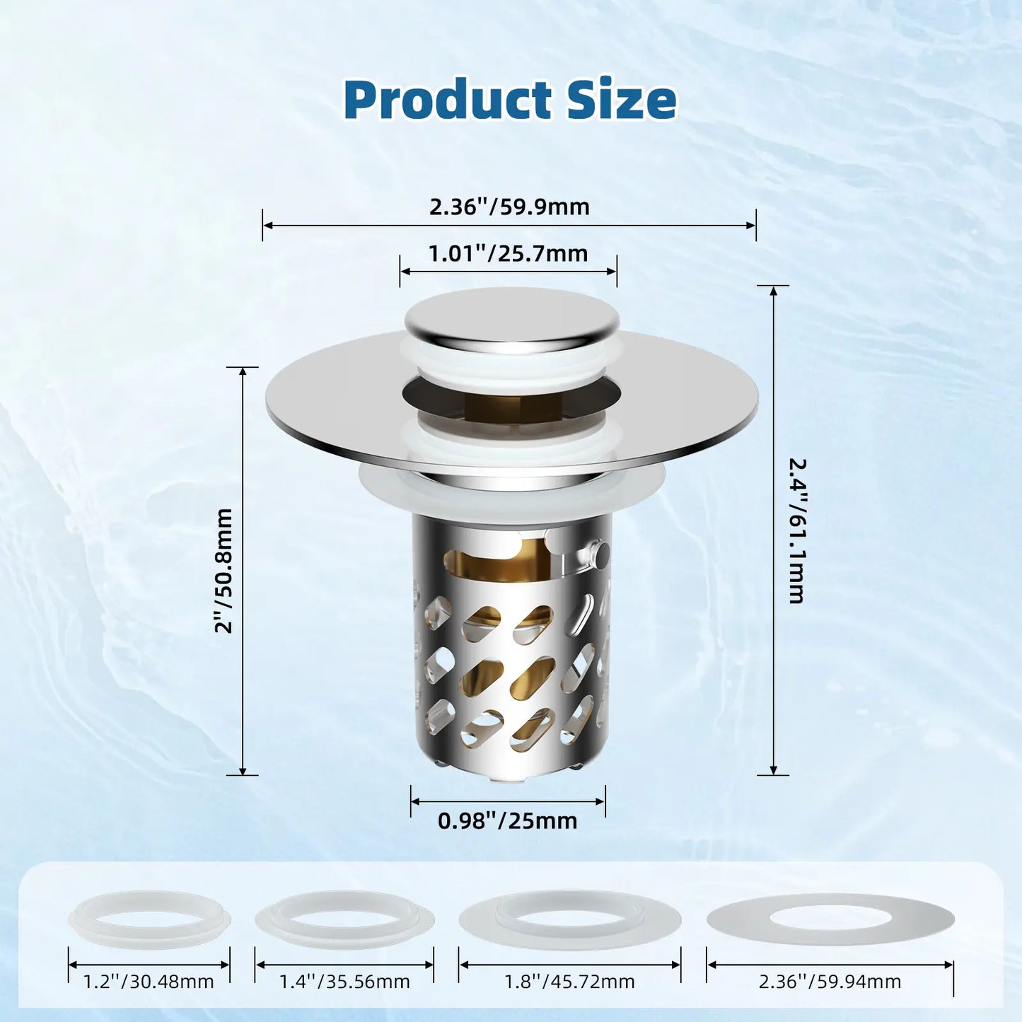 Upgraded 3-in-1 Bathroom Sink Stopper with Removable Stainless Steel Filter Basket
