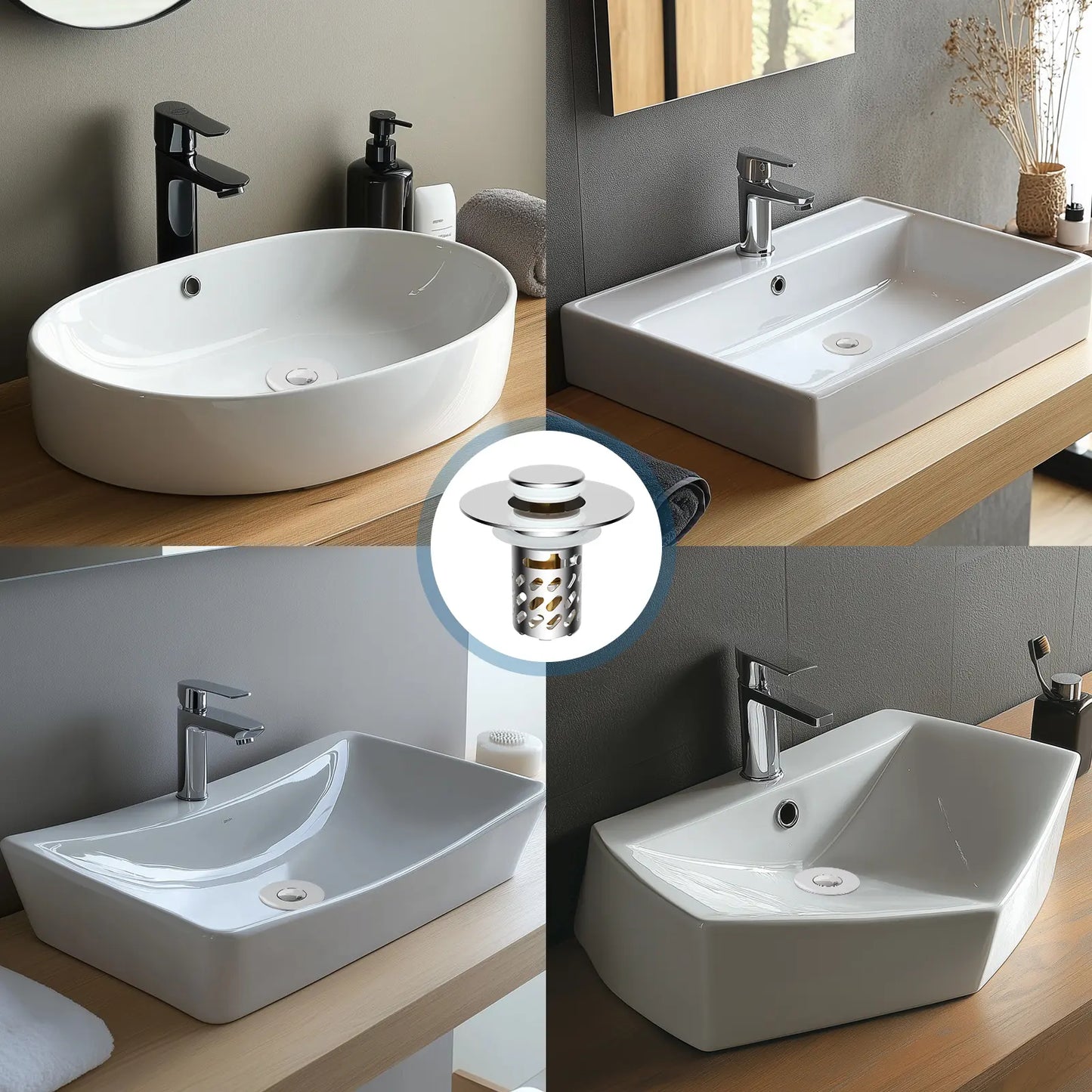 Upgraded 3-in-1 Bathroom Sink Stopper with Removable Stainless Steel Filter Basket