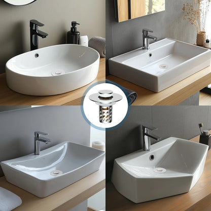 Upgraded 3-in-1 Bathroom Sink Stopper with Removable Stainless Steel Filter Basket
