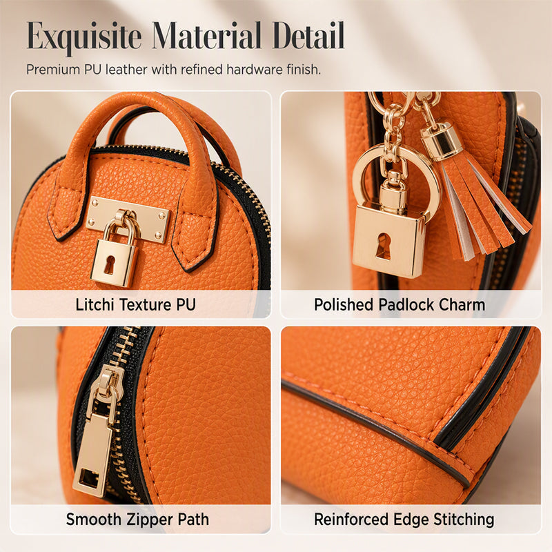 🔥Buy 3 Get 1 Free 🐚 Mini Shell Bag Keychain – PU Leather Lipstick Coin Purse with Golden Padlock & Tassel ✨