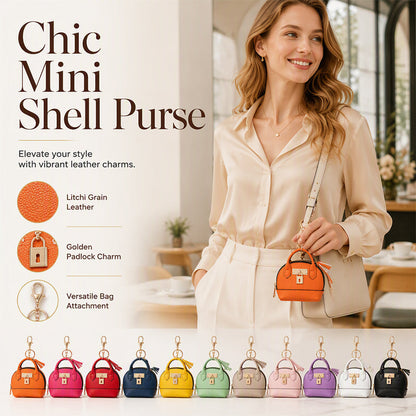 🔥Buy 3 Get 1 Free 🐚 Mini Shell Bag Keychain – PU Leather Lipstick Coin Purse with Golden Padlock & Tassel ✨