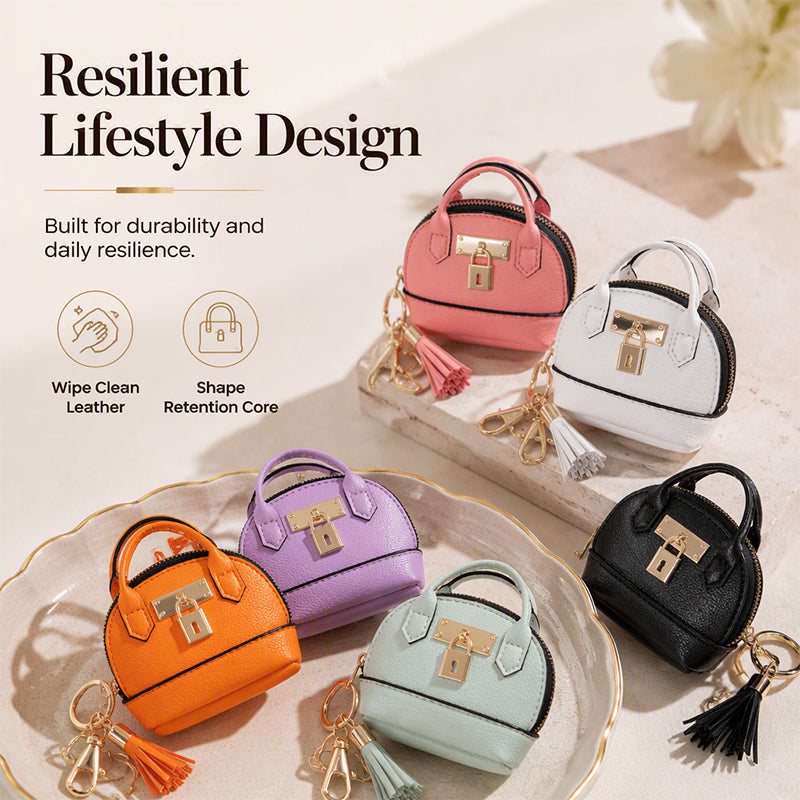 🔥Buy 3 Get 1 Free 🐚 Mini Shell Bag Keychain – PU Leather Lipstick Coin Purse with Golden Padlock & Tassel ✨