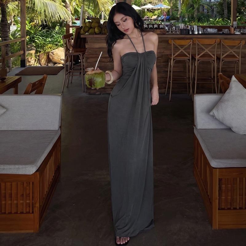 Halter Tie Back Maxi Dress with Pockets