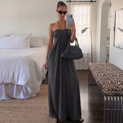 Halter Tie Back Maxi Dress with Pockets