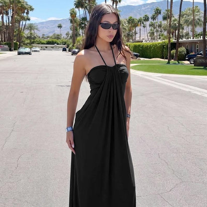 Halter Tie Back Maxi Dress with Pockets