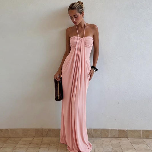 Halter Tie Back Maxi Dress with Pockets