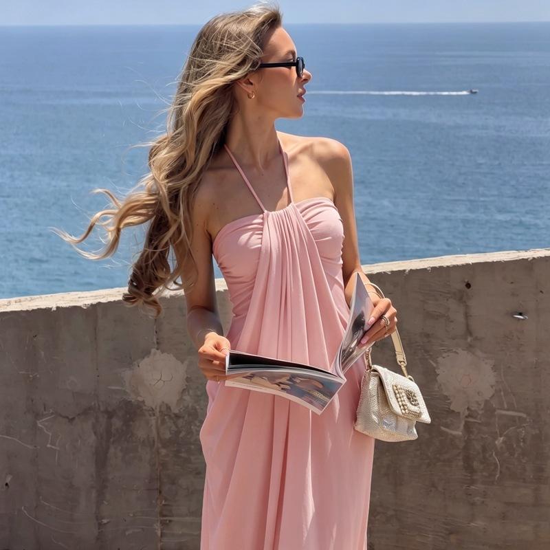 Halter Tie Back Maxi Dress with Pockets