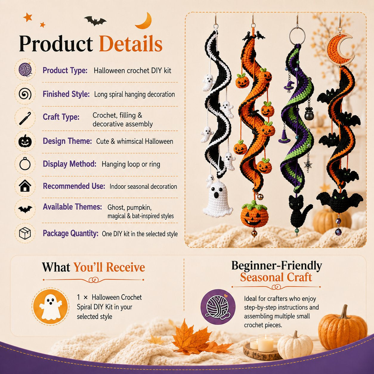 🎃 Enchanted Halloween Crochet Spiral DIY Kit