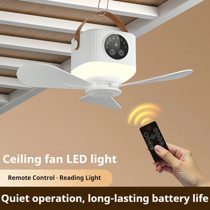 💡Portable Hanging Fan With Light And Remote Control