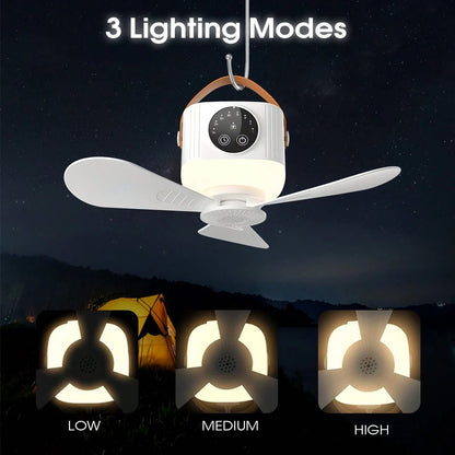 💡Portable Hanging Fan With Light And Remote Control