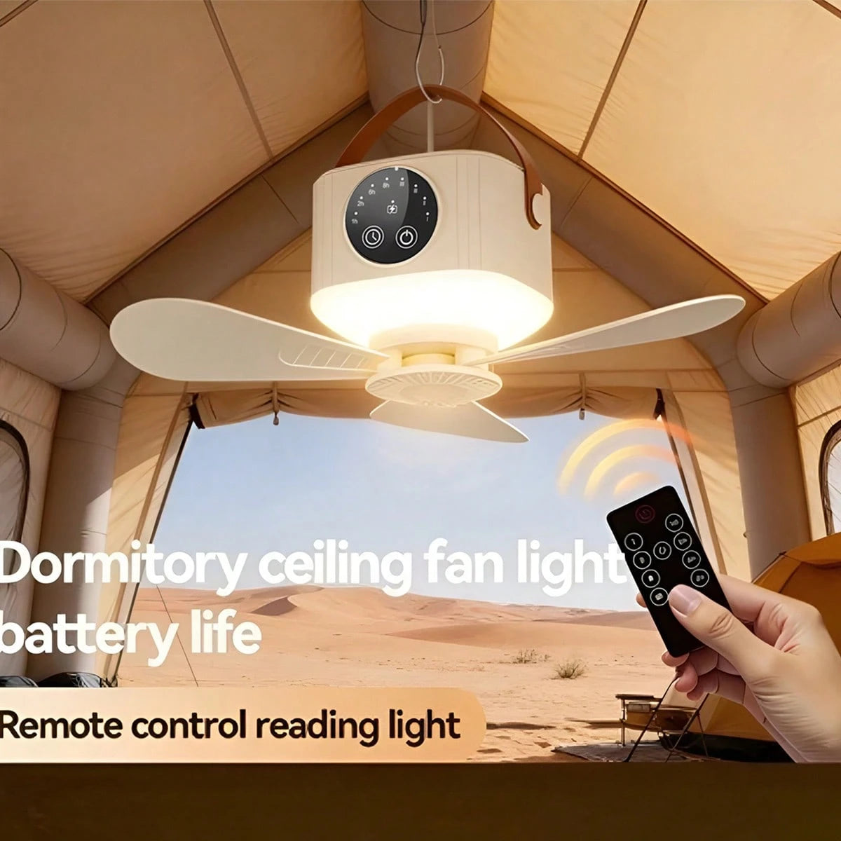 💡Portable Hanging Fan With Light And Remote Control