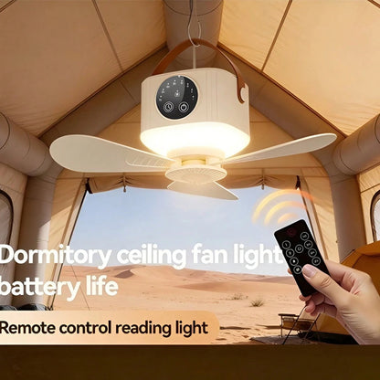 💡Portable Hanging Fan With Light And Remote Control