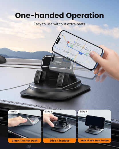 360 Degree Rotation Dashboard Phone Holder for Car, Anti-Slip Grips & One-Hand Operation