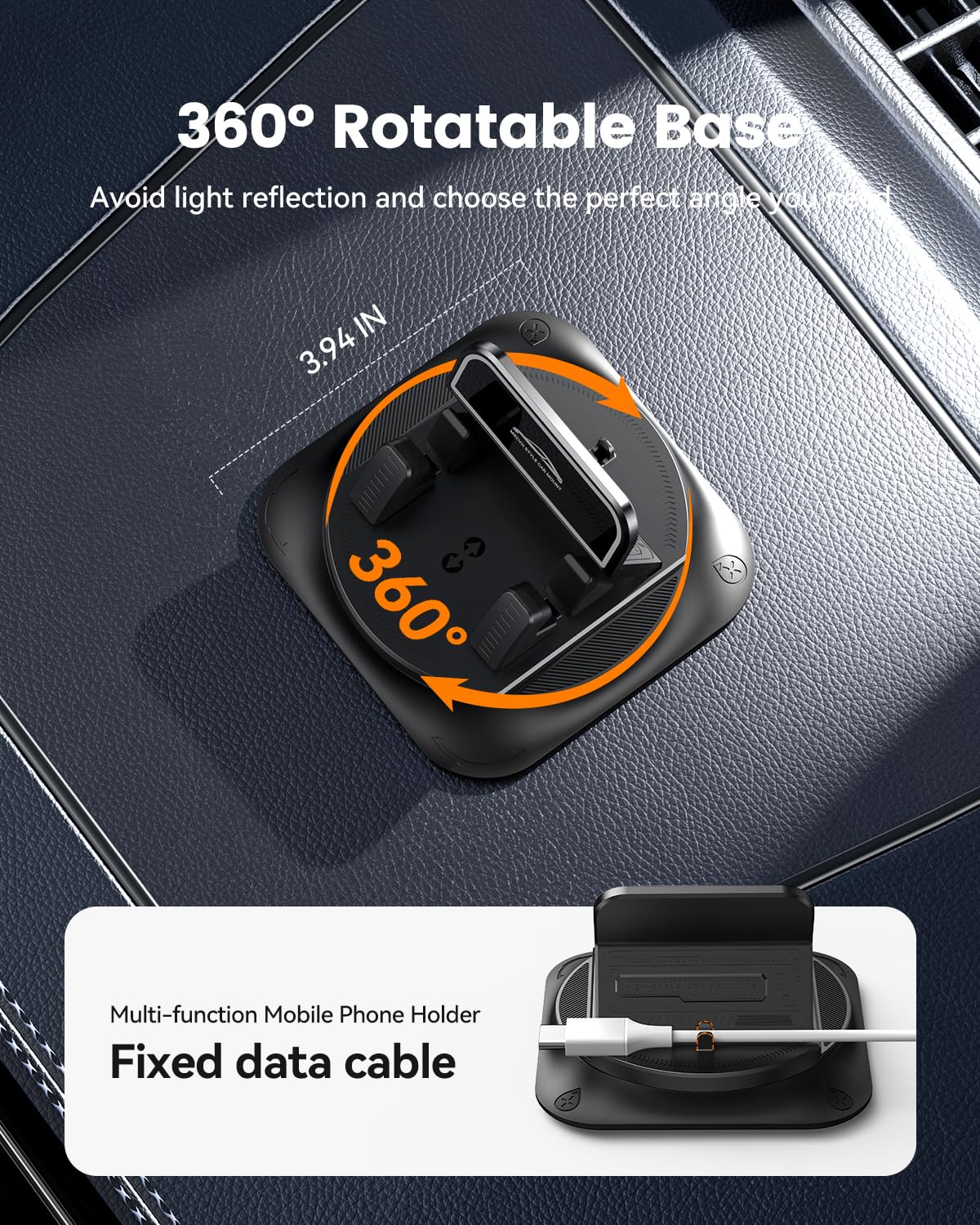 360 Degree Rotation Dashboard Phone Holder for Car, Anti-Slip Grips & One-Hand Operation