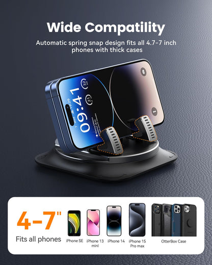 360 Degree Rotation Dashboard Phone Holder for Car, Anti-Slip Grips & One-Hand Operation