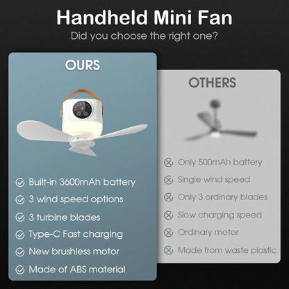 💡Portable Hanging Fan With Light And Remote Control