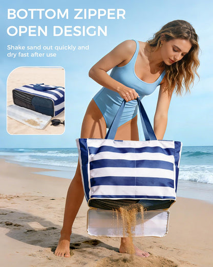 Large Waterproof Sandproof Beach Tote Bag with Zipper