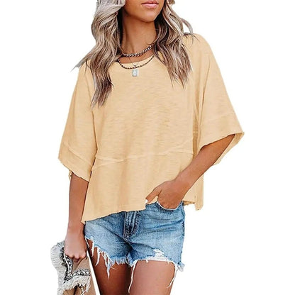 🛍️Women's Summer Casual Crewneck Batwing Top - Loose Fit, Cute & Breezy 🌸☀️