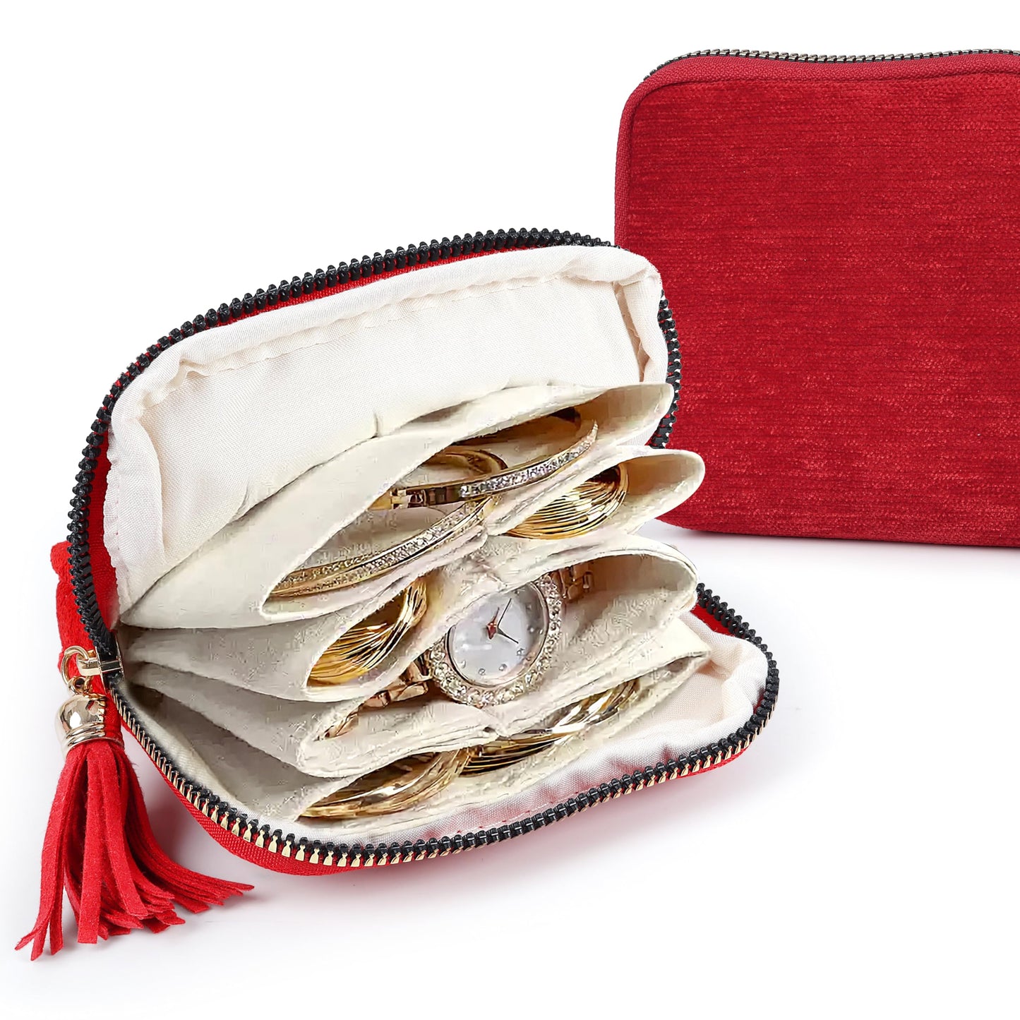 💎 Travel Jewelry Organizer Bag – Cotton-Lined Multi-Layer Case, Tangle-Free Storage