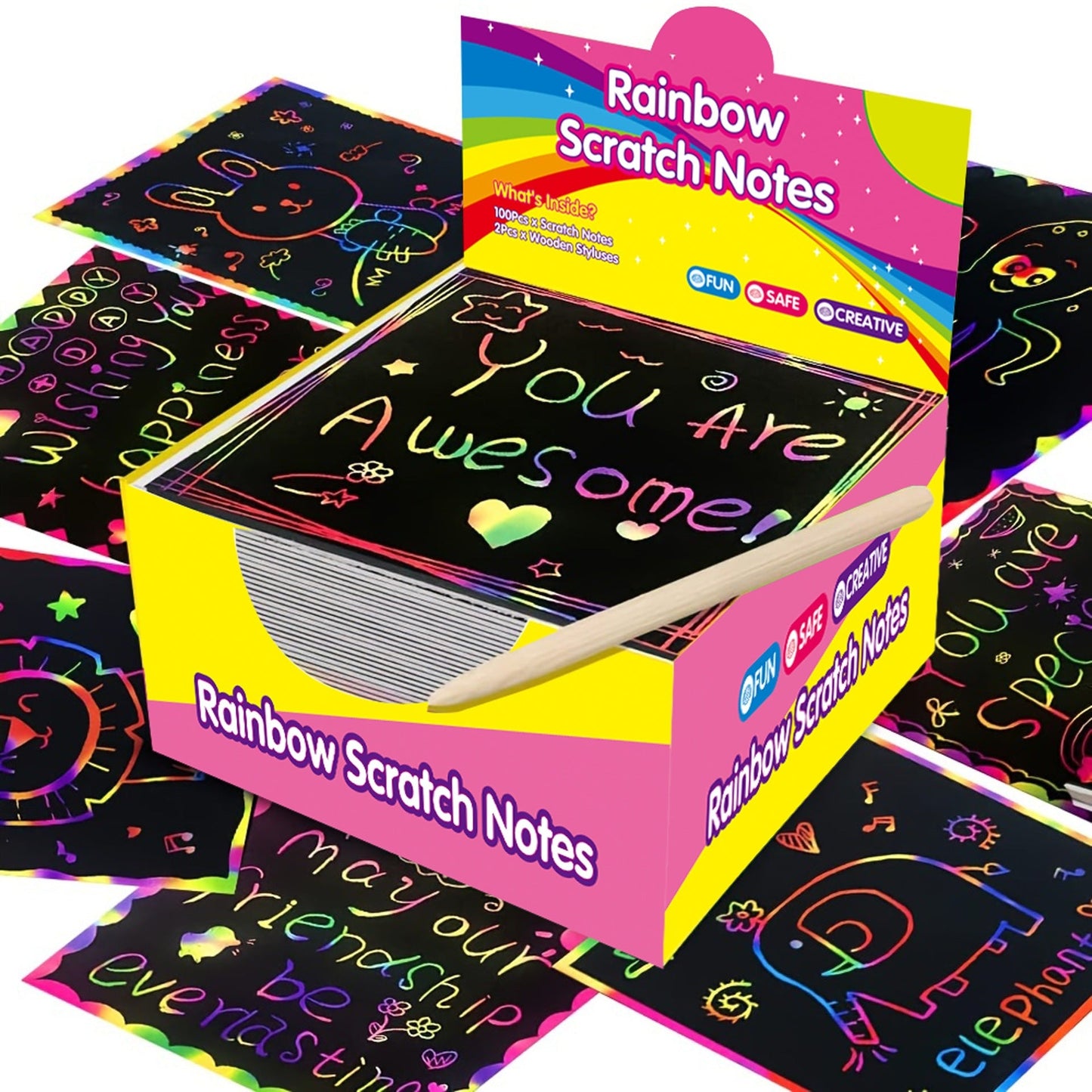 Rainbow Scratch Art Paper – 100 Sheets DIY Magic Reveal Kit