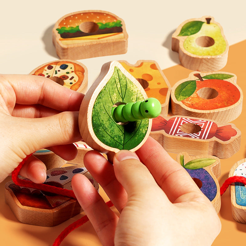 Wooden Caterpillar Lacing Toy for Toddlers