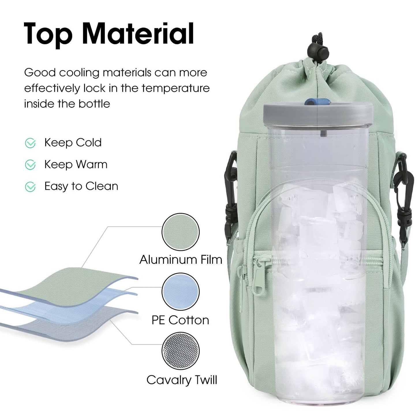 Water Bottle Carrier Bag with Phone Pocket for Stanley Cup 40/30oz