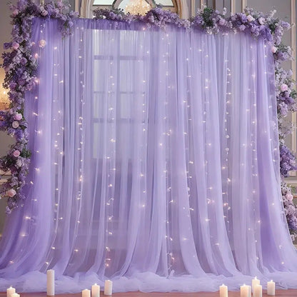 ✨Dreamy Sheer Tulle Backdrop Curtain with Lights for Weddings & Parties🤍