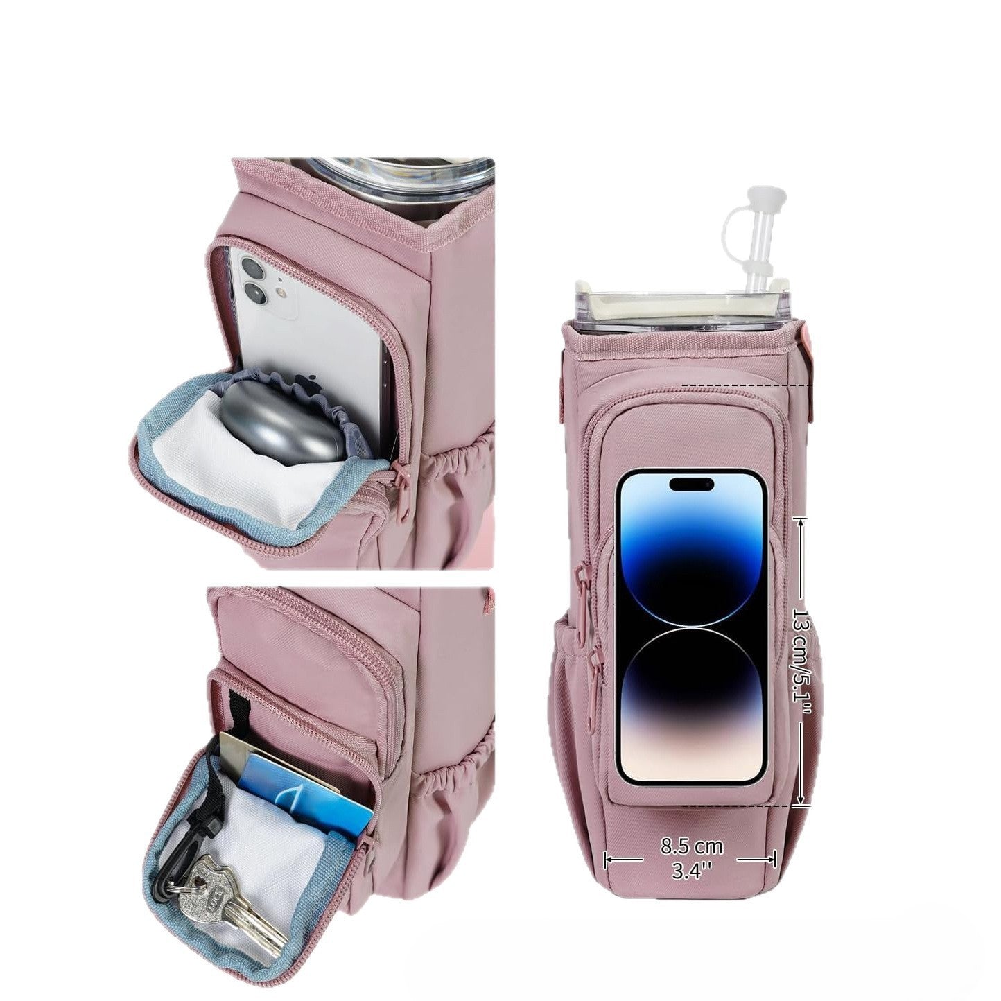Water Bottle Carrier Bag with Phone Pocket for Stanley Cup 40/30oz