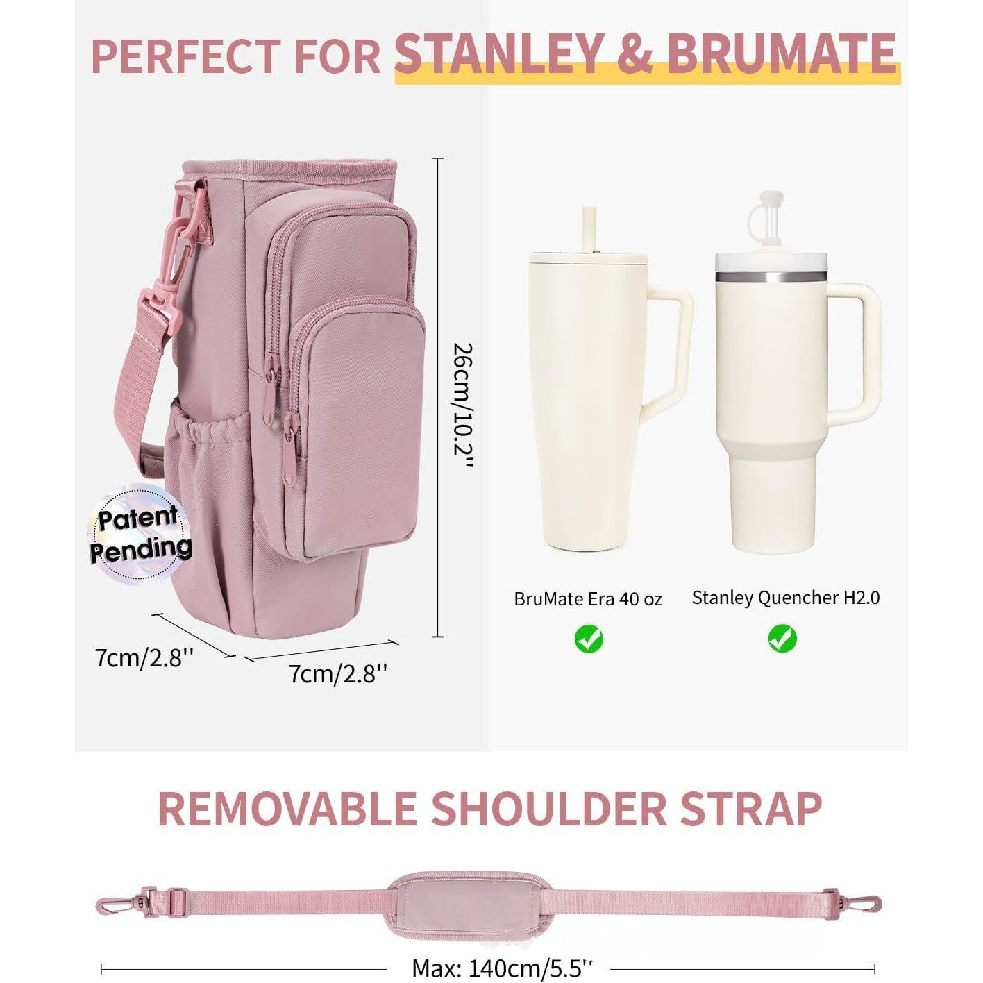 Water Bottle Carrier Bag with Phone Pocket for Stanley Cup 40/30oz