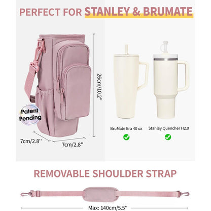 Water Bottle Carrier Bag with Phone Pocket for Stanley Cup 40/30oz
