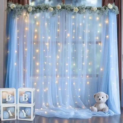 ✨Dreamy Sheer Tulle Backdrop Curtain with Lights for Weddings & Parties🤍