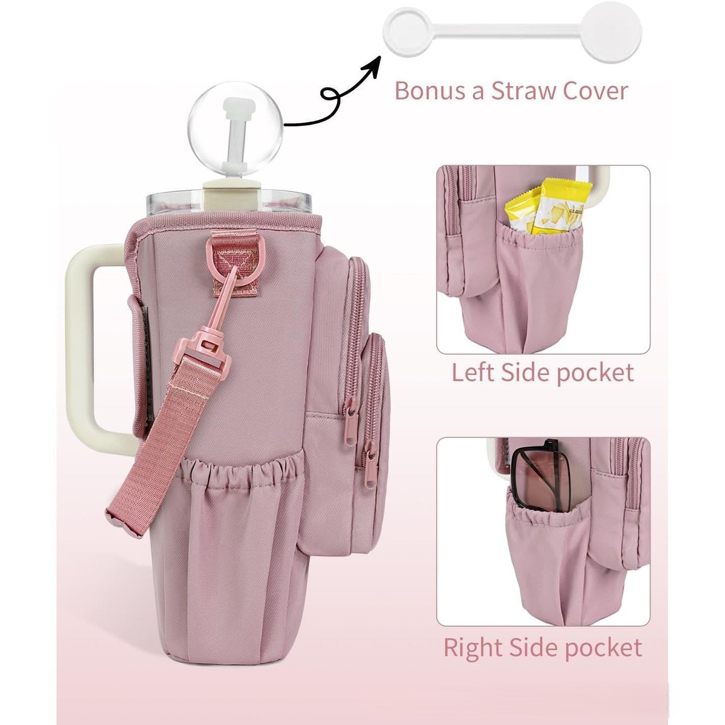 Water Bottle Carrier Bag with Phone Pocket for Stanley Cup 40/30oz