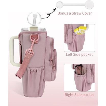 Water Bottle Carrier Bag with Phone Pocket for Stanley Cup 40/30oz