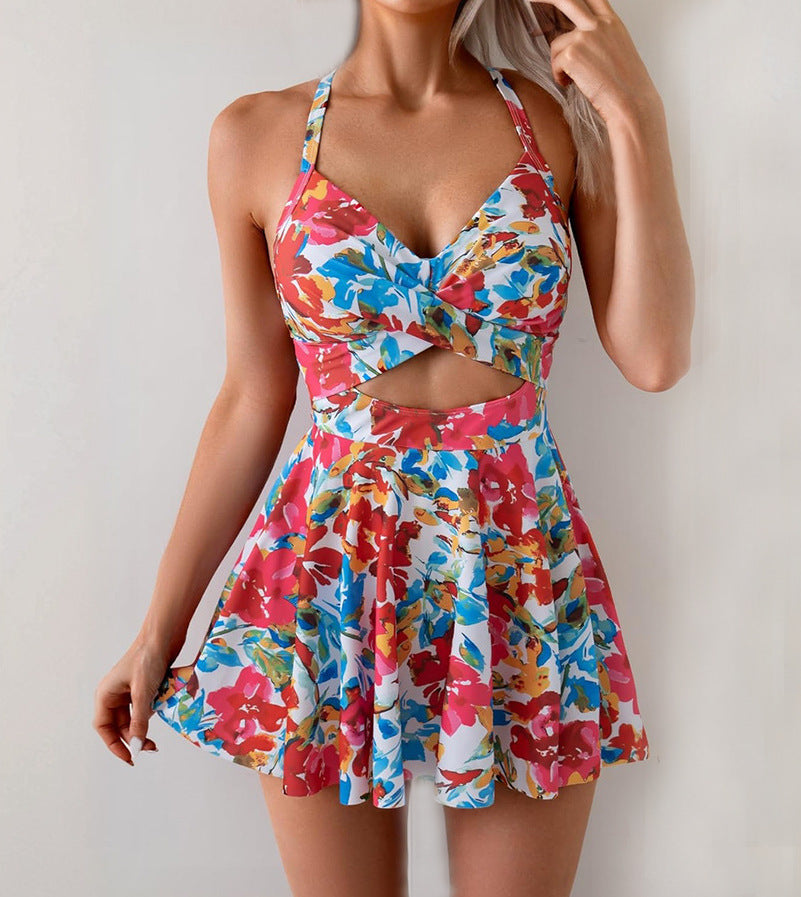 🩱Women's Cutout One Piece Skirt Swimsuit