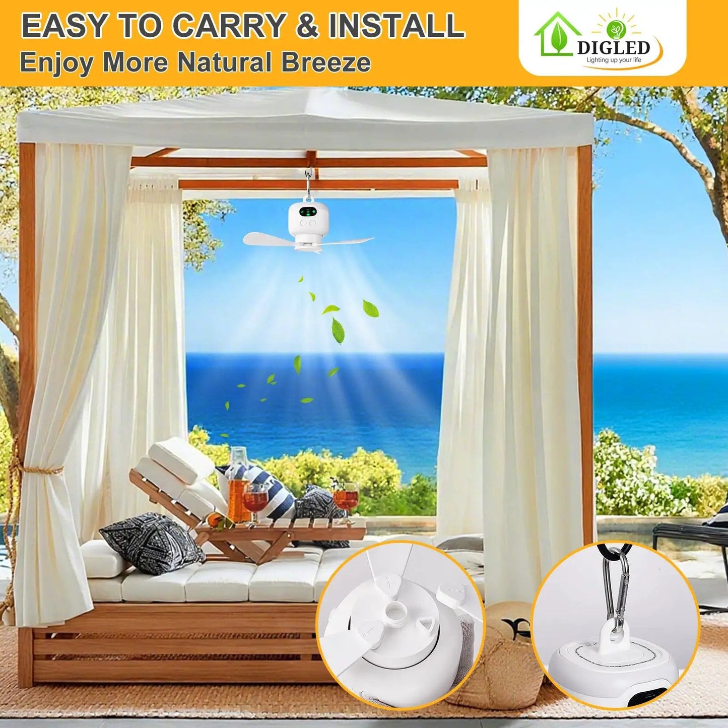 💡Portable Hanging Fan With Light And Remote Control