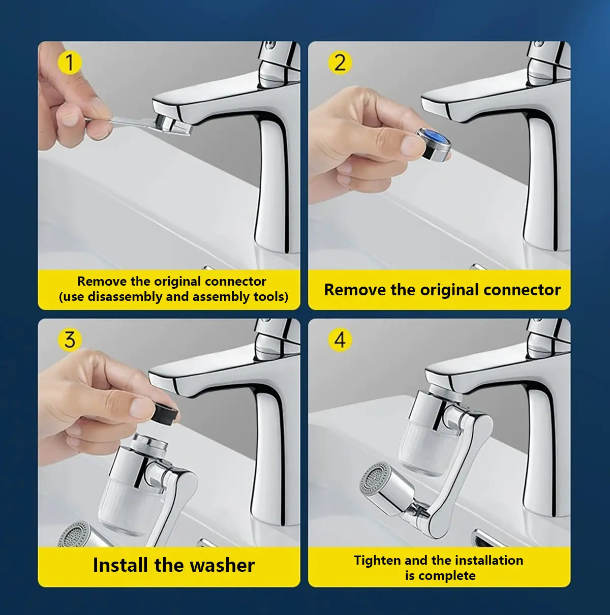 1080° Swivel Faucet Filter Set with 4 Filters, 3 Adapters, 2 Modes Faucet Extender Aerator