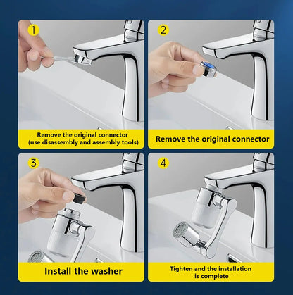 1080° Swivel Faucet Filter Set with 4 Filters, 3 Adapters, 2 Modes Faucet Extender Aerator