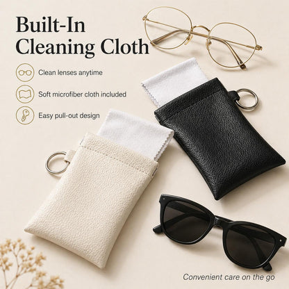 🕶️ Soft PU Leather Eyeglasses Pouch with Cleaning Cloth & Key Ring