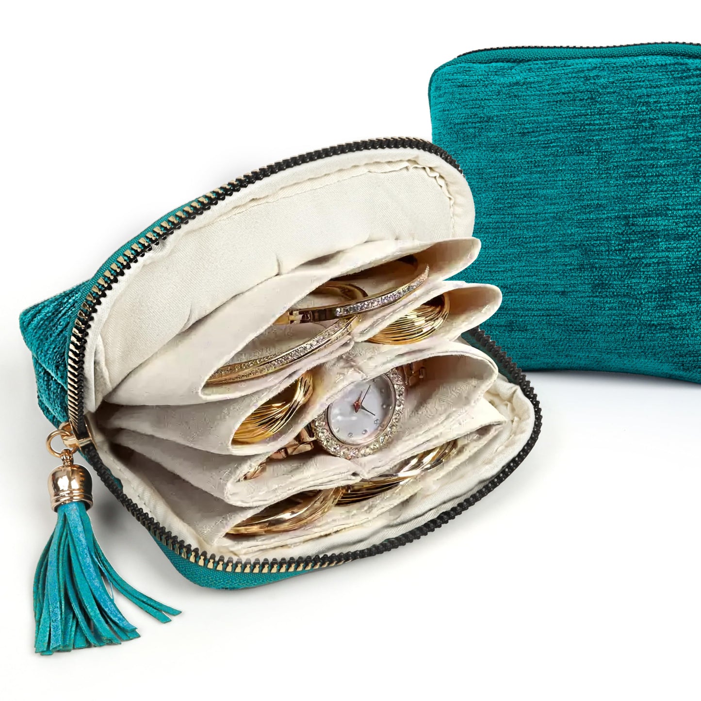 💎 Travel Jewelry Organizer Bag – Cotton-Lined Multi-Layer Case, Tangle-Free Storage
