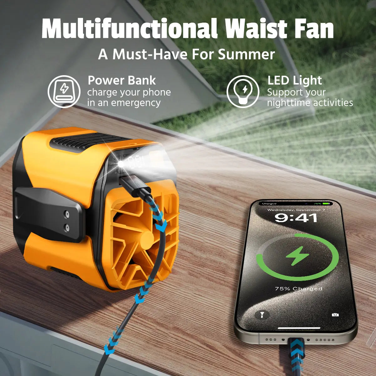 Upgrade Rechargeable Waist Fan with Power Bank