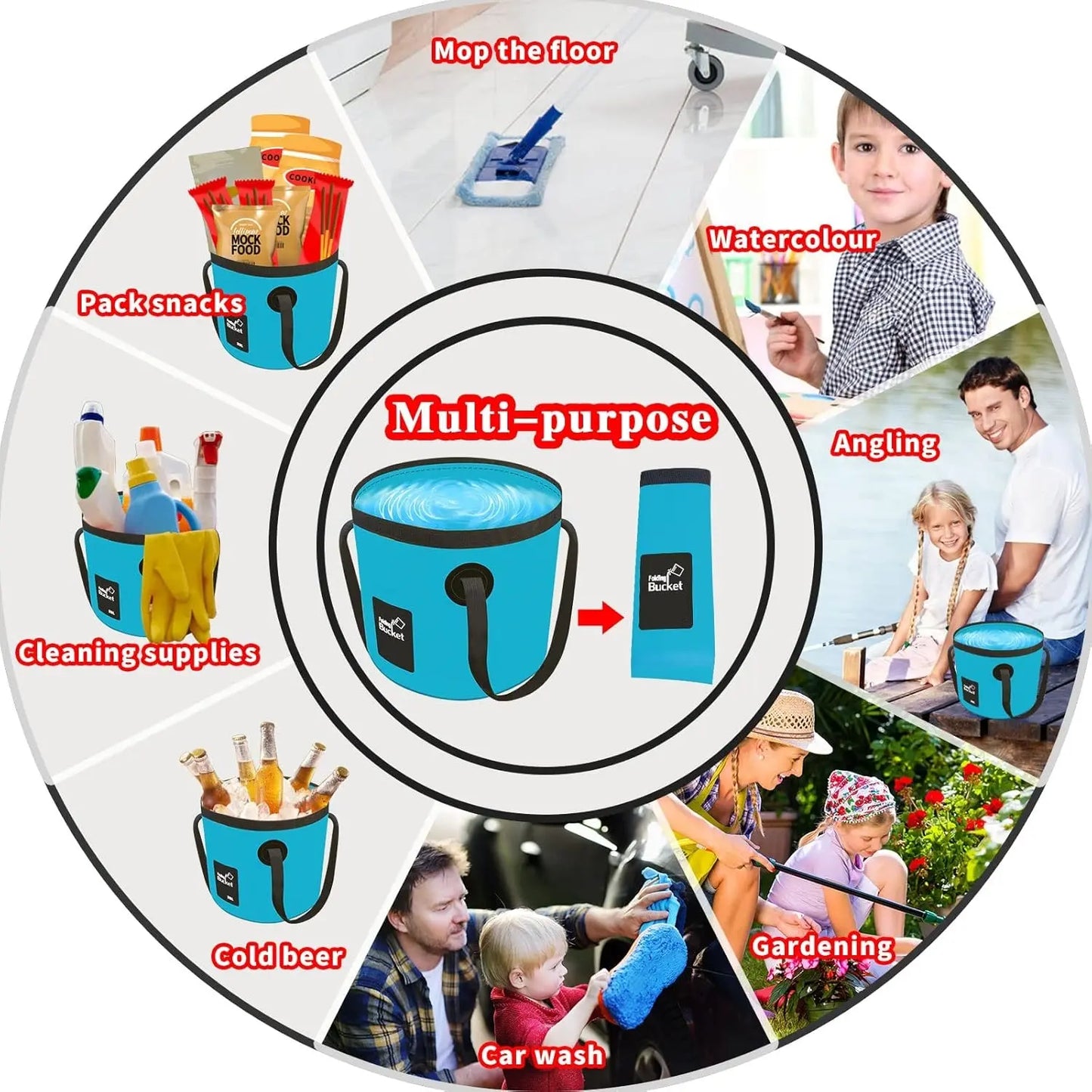 Portable Foldable Water Bucket - Perfect for Fishing, Camping, Traveling!!