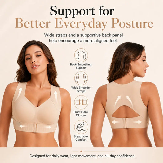 Front Closure Cross-Back Wireless Posture Bra