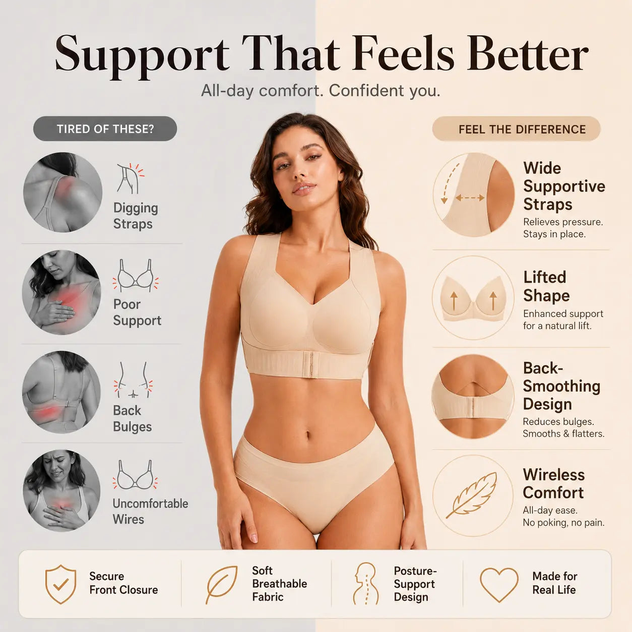 Front Closure Cross-Back Wireless Posture Bra