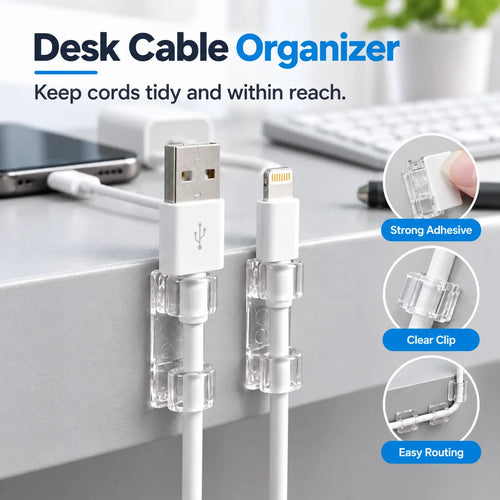 🔌 40PCS Clear Self-Adhesive Cable Clips – Cord Organizer for Desks, Chargers & Home Office 📌