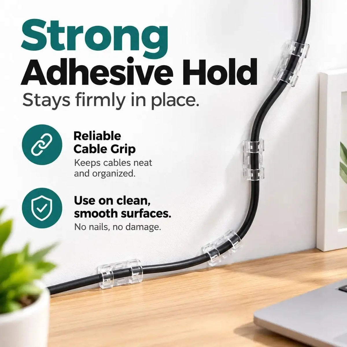 🔌 40PCS Clear Self-Adhesive Cable Clips – Cord Organizer for Desks, Chargers & Home Office 📌