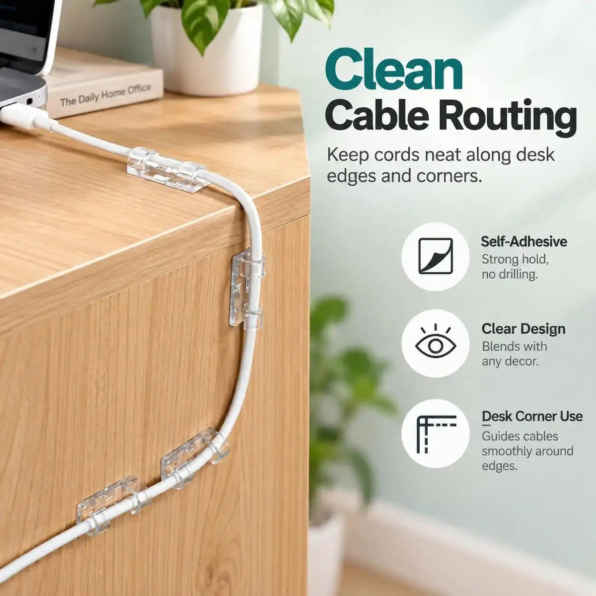 🔌 40PCS Clear Self-Adhesive Cable Clips – Cord Organizer for Desks, Chargers & Home Office 📌