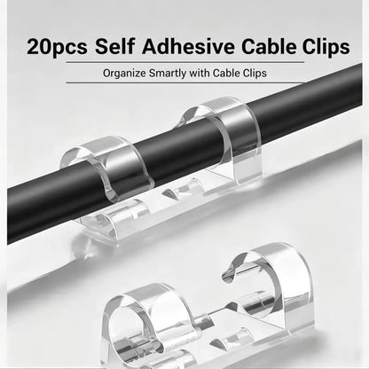 🔌 40PCS Clear Self-Adhesive Cable Clips – Cord Organizer for Desks, Chargers & Home Office 📌