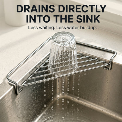 🧽 Stainless Steel Corner Sink Shelf – Triangular Drainage Rack for Sponge, Cloth & Brush Storage